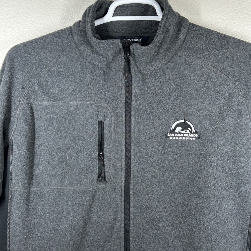 Landway Mens Gray San Juan Islands Washington Orca Fleece Full Zip Jacket L